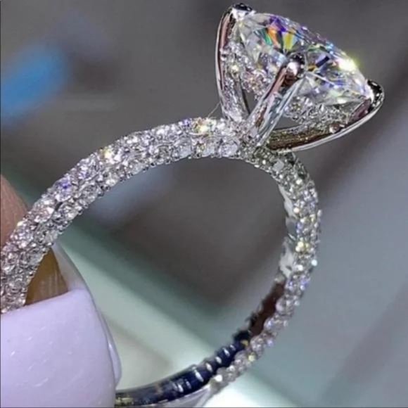 ENGAGEMENT 925 STERLING SILVER ROUND DIAMOND RING - Picture 2 of 3